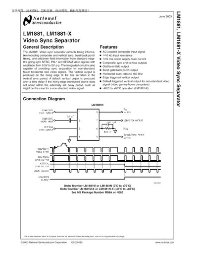 National Semiconductor LM1881/LM1881‑X Video Sync Separator Datasheet - cover page