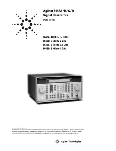 Agilent 8648A/B/C/D Signal Generators Data Sheet - cover page