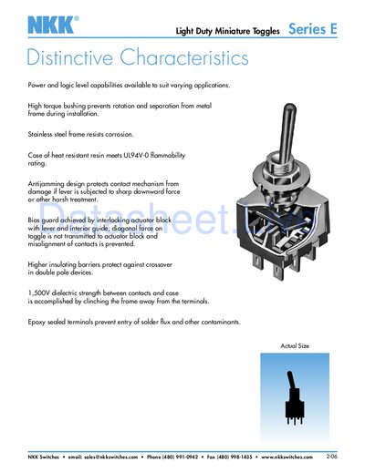 NKK Switches Series E 2-06 Light Duty Miniature Toggles Datasheet - cover page