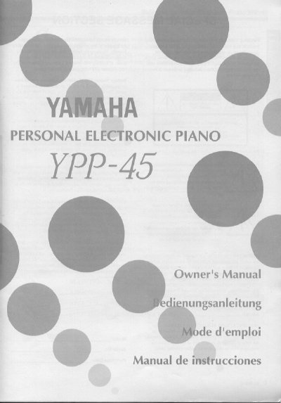 Yamaha YPP-45 Personal Electronic Piano Owner's Manual - cover page