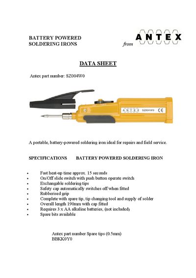 ANTEX SZ004W0 Data Sheet - cover page