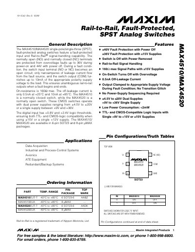 Maxim Integrated MAX4510/MAX4520 Analog Switch Datasheet - cover page