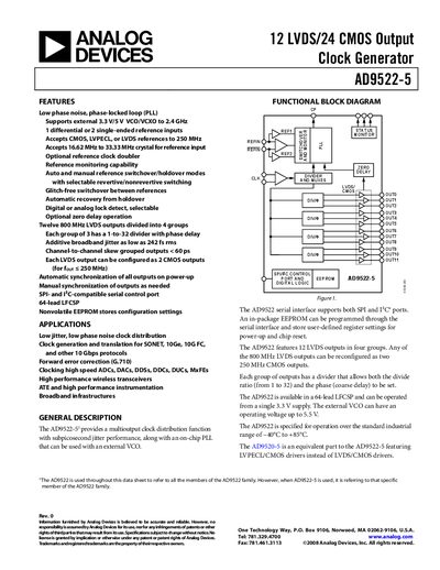 Analog Devices AD9522-5 Clock Generator Handbook - cover page