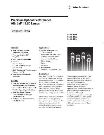 Agilent HLMP-ELxx/EHxx/EDxx LED Lamps Technical Data - cover page