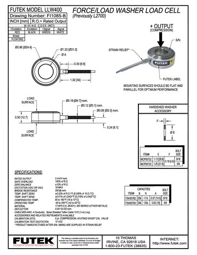 Futek LLW400 Load Cell Specifications Manual - cover page