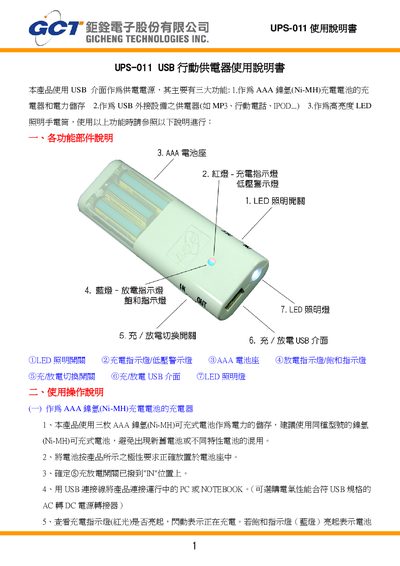 UPS-011 USB Power Bank User Manual - cover page