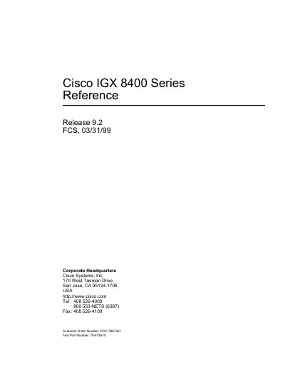 Cisco IGX 8400 Series Reference Manual