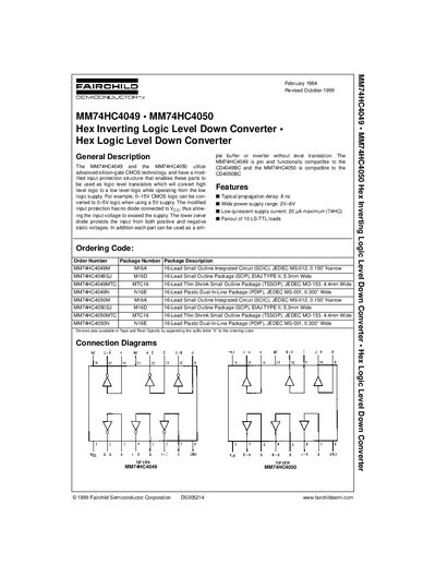 Fairchild Semiconductor MM74HC4049/MM74HC4050 Datasheet - cover page
