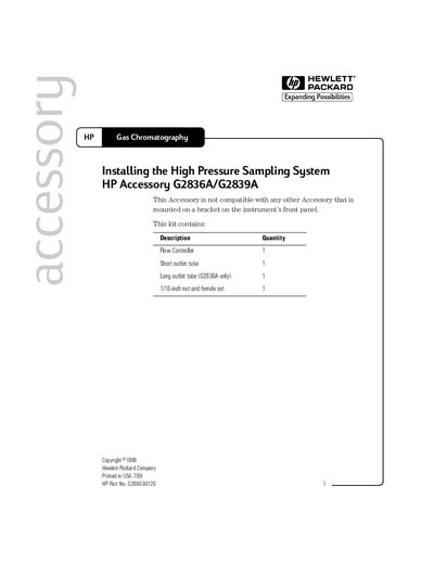 HP G2836A/G2839A High Pressure Sampling System Installation Guide - cover page