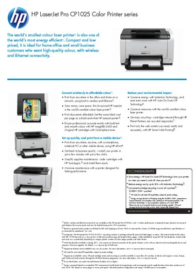 HP CP1025 Color Printer Product Leaflet - cover page