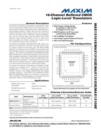 Maxim MAX13101E/MAX13102E/MAX13103E/MAX13108E 16-Channel Buffered CMOS Logic-Level Translator Datasheet - cover page