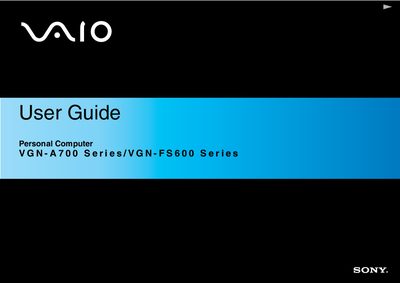 Sony VAIO VGN-A700 Series/VGN-FS600 Series User Guide - cover page