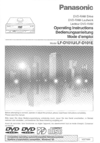 Panasonic LF-D101U/LF-D101E DVD-RAM Drive User Manual - cover page