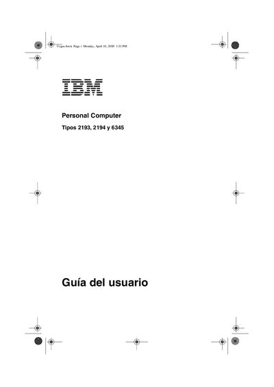 IBM Personal Computer 2193, 2194, 6345 User Guide - cover page