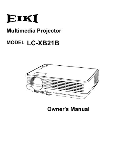 EIKI LC-XB21B Multimedia Projector Owner's Manual - cover page