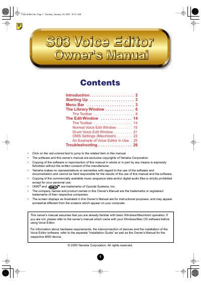 Yamaha S03 Voice Editor Owner's Manual - cover page
