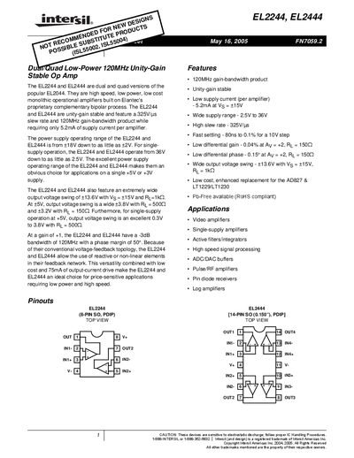 inter'sil EL2244 EL2444 DATA SHEET - cover page
