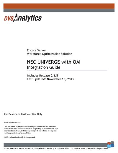NEC UNIVERGE PBX Integration Guide - cover page