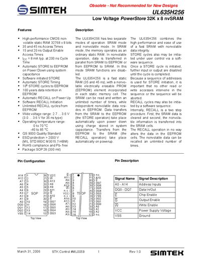 Simtek UL635H256 Datasheet - cover page