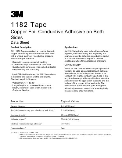 3M 1182 Conductive Double‑Sided Tape Data Sheet - cover page