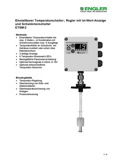 Engler ETSM-2 Temperature Switch and Controller Datasheet - cover page