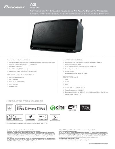 Pioneer A3 XW-SMA3-K Manual - cover page