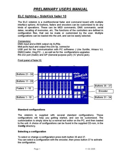 ELC SideKick fader 10 User Manual - cover page