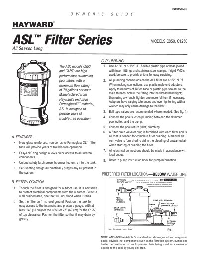 Hayward ASL C850 C1250 Owner's Guide