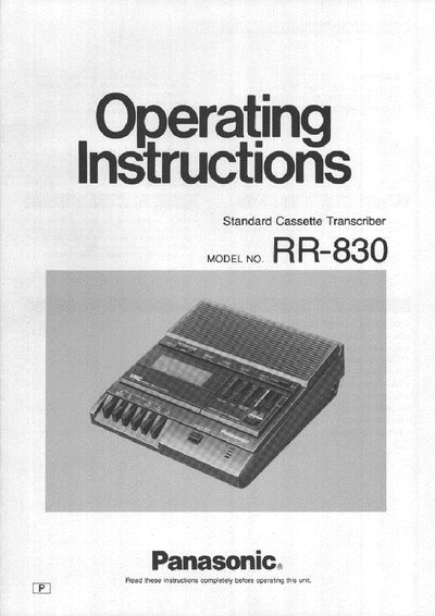 Panasonic RR830 Manual - cover page