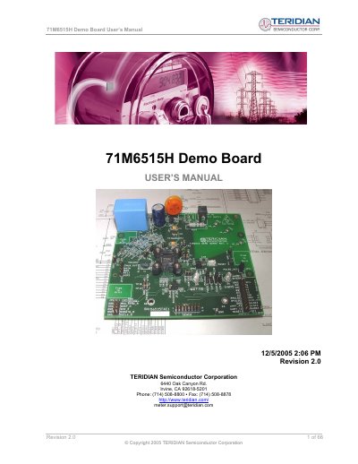 Teridian 71M6515H Demo Board User Manual