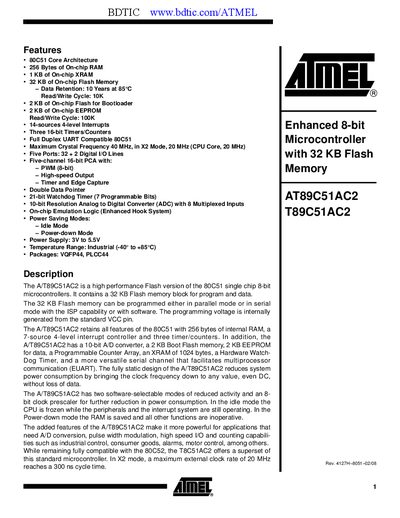 Atmel AT89C51AC2 Datasheet - cover page