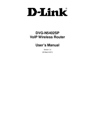 D-Link DVG-N5402SP VoIP Wireless Router User Manual - cover page