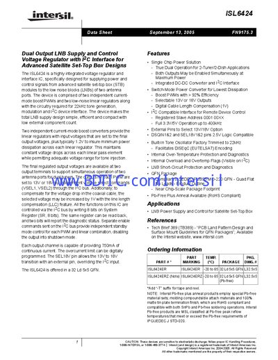 Intersil ISL6424 Dual Output LNB Supply and Control Voltage Regulator Datasheet - cover page