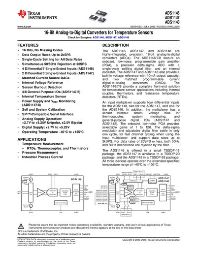 Texas Instruments ADS1146/ADS1147/ADS1148 Datasheet - cover page