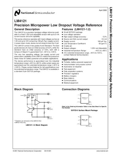 National Semiconductor LM4121 Precision Micropower Low Dropout Voltage Reference Datasheet