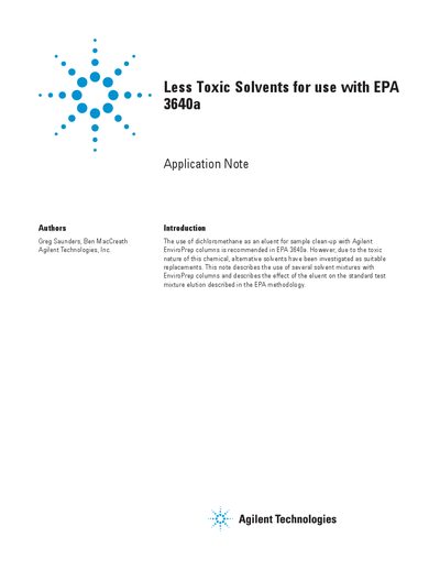 Agilent Less Toxic Solvents for use with EPA 3640a Application Note - cover page