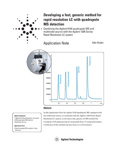 Agilent 6140/1200 Series Application Note: Fast Generic LC-MS Method - cover page