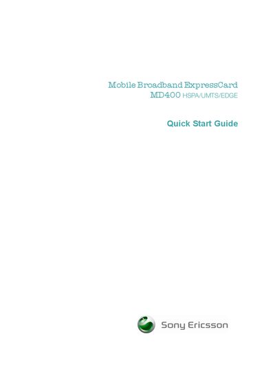 Sony Ericsson MD400 Mobile Broadband Modem Quick Start Guide - cover page
