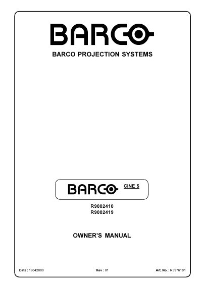 BARCO CINE 5 Projector Owner's Manual - cover page