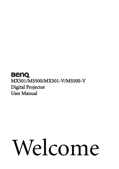BENQ MX501/MS500/MX501-V/MS500-V Digital Projector User Manual - cover page