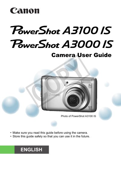Canon PowerShot A3100 IS/A3000 IScamera Manual - cover page