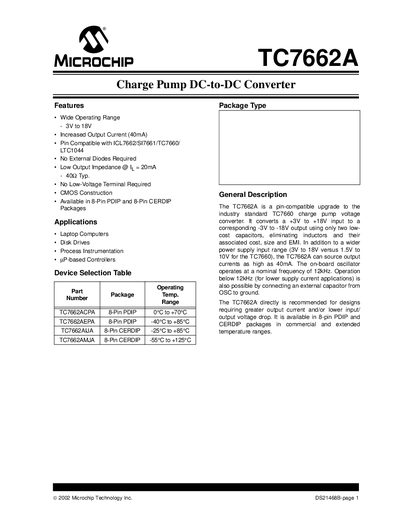 Microchip TC7662A Datasheet - cover page