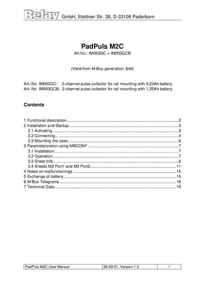 PadPuls M2C Pulse Collector User Manual - cover page