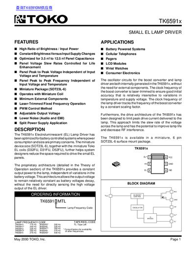 TOKO TK6591x Datasheet - cover page