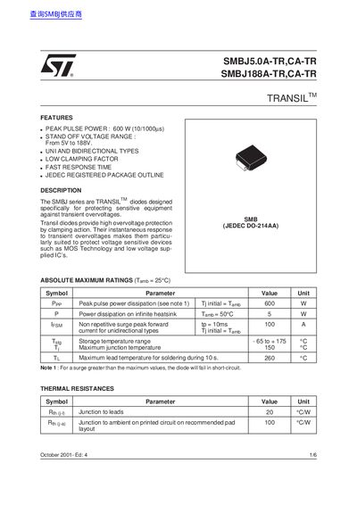 ST SMBJ5.0A-TR CA-TR SMBJ188A-TR CA-TR handbook - cover page