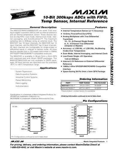 Maxim MAX1027/MAX1029/MAX1031 10-Bit ADC Datasheet - cover page