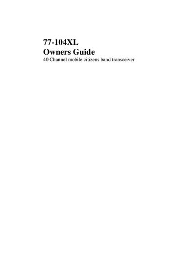 Midland 77-104XL Mobile CB Transceiver Owner's Guide - cover page