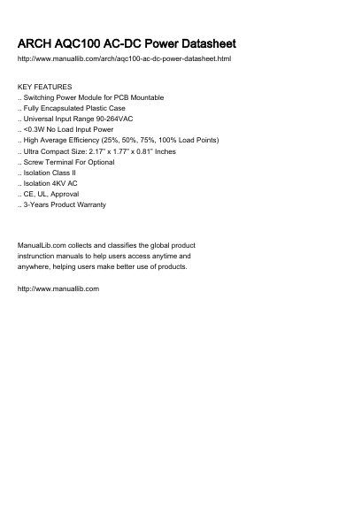 SIARCH AQC100 Series AC-DC Power Module Datasheet - cover page