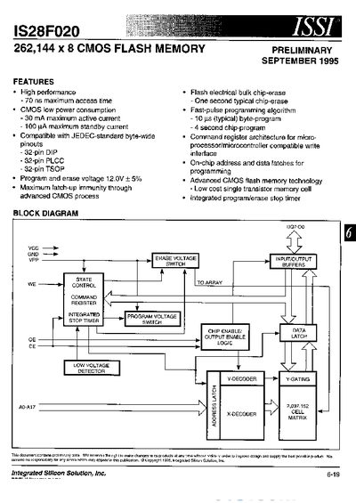 ISSI IS28F020 CMOS Flash Memory Datasheet - cover page