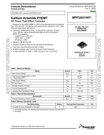 Freescale MRFG35010NT1 Datasheet - cover page